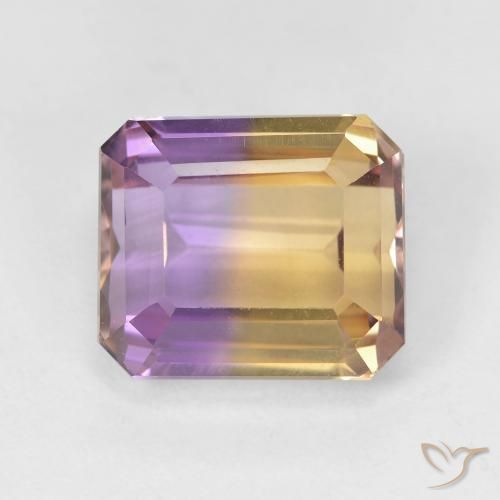 Ametrino bicolor de 6,38 quilates, corte octogonal de 11,3 x 9,7 mm do Brasil, Photo A