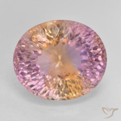 Ametrino bicolor de 12,79 quilates, corte oval côncavo de 15,7 x 13,5 mm do Brasil, Photo A