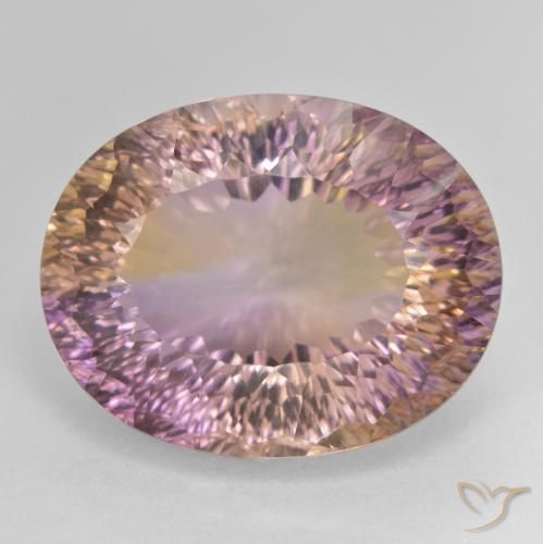 Ametrino bicolor de 21,22 quilates, corte oval côncavo de 20,4 x 16,2 mm do Brasil, Photo A