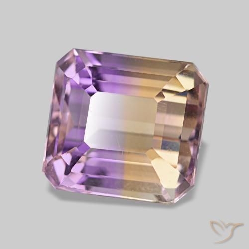 Ametrino bicolor natural 3,42ct, corte esmeralda, VVS-VS