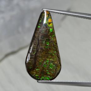 Ammolita multicolorido natural 7,94ct, formato de pêra, opaco