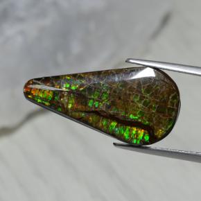 Ammolita multicolorido natural 7,94ct, formato de pêra, opaco