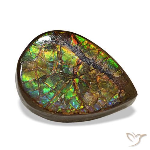 Ammolita multicolorido natural 6,06ct, formato de pêra, opaco