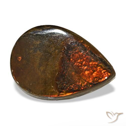 Ammolita multicolorido natural 5,02ct, formato de pêra, opaco