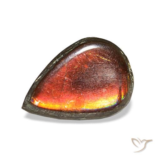 Ammolita multicolorido natural 1,23ct, formato de pêra, opaco