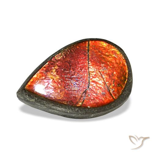 Ammolita multicolorido natural 1,42ct, formato de pêra, opaco