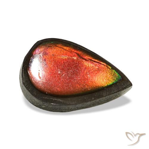 Ammolita multicolorido natural 1,48ct, formato de pêra, opaco