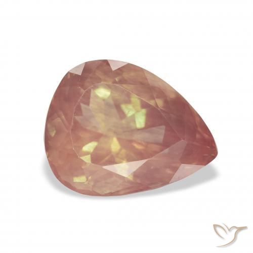 Labradorita andesina Laranja Vermelho Natural 3.41ct, Formato de pêra, Transparente