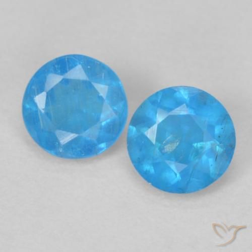 0.33ctw Natural Azul Azure Intenso Apatita, Redondo, VS