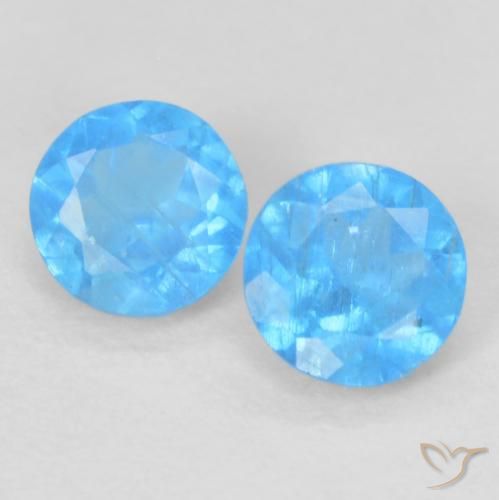 0.35ctw Natural Azul Azure Profundo Apatita, Redondo, VS-SI
