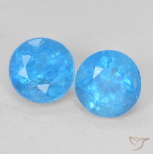 0.38ctw Natural Azul Azure Intenso Apatita, Redondo, VS