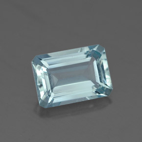 Água-marinha azul natural 1,51ct, corte esmeralda, VVS