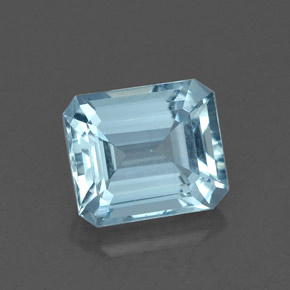 Água-marinha azul natural 1,64ct, corte esmeralda, VVS
