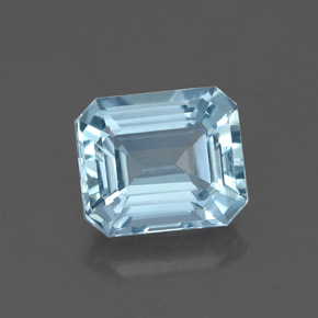 Água-marinha azul natural 1,23ct, corte esmeralda, VVS
