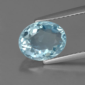 Água-marinha azul natural 1,74ct, corte oval, IF