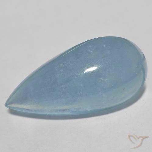 Água-marinha azul de 34,9 quilates, cabochão pera de 31,3 x 15,3 mm de Madagascar, Photo A