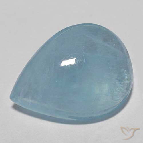 Água-marinha azul de 29,27 quilates, cabochão pera de 26,1 x 19,5 mm de Madagascar, Photo A