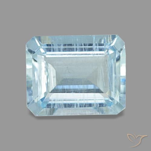 Água-marinha azul natural 1,97ct, corte esmeralda, VS