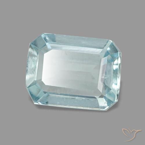 Água-marinha azul natural 1,28ct, corte esmeralda, VS