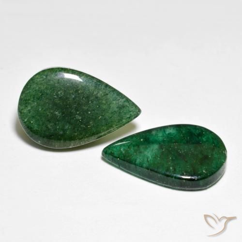 Pedras preciosas de Aventurina Verde escuro natural de 12.15 ct, Formato de pêra, Translúcido