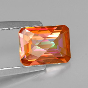 Topázio azotic multicolorido natural 1,63ct, corte esmeralda, VVS