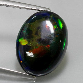 Opala negra multicolorido natural 6,36ct, corte oval, opaco