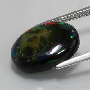 Opala negra multicolorido natural 6,36ct, corte oval, opaco