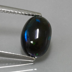 Opala negra multicolorido natural 1,62ct, corte oval, opaco