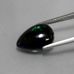 Opala negra multicolorido natural 2,38ct, formato de pêra, opaco
