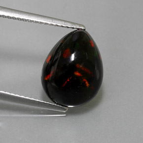 Opala negra multicolorido natural 2,96ct, formato de pêra, opaco