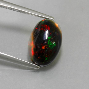 Opala negra multicolorido natural 2,26ct, corte oval, opaco