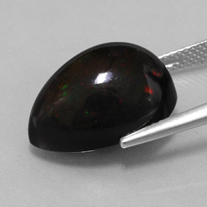 Opala negra multicolorido natural 9,42ct, formato de pêra, opaco