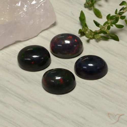 Pedras preciosas de opala negra vermelho natural de 5,81 ct, corte oval, translúcido