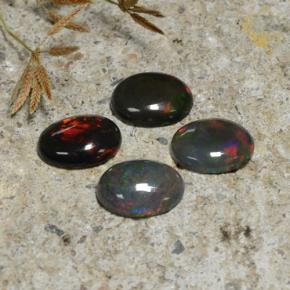 Pedras preciosas de opala negra multicolorido natural de 3,25 ct, corte oval, translúcido