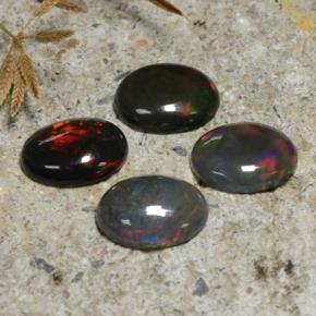 Pedras preciosas de opala negra multicolorido natural de 3,25 ct, corte oval, translúcido