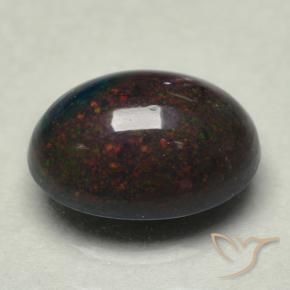 Opala negra multicolorido natural 0,74ct, corte oval, opaco