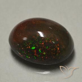 Opala negra multicolorido natural 0,89ct, corte oval, opaco