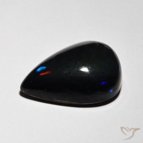 Opala negra Multicolorido Natural 4.80ct, Formato de pêra, Translúcido