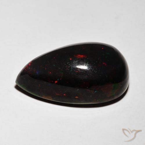 Opala negra Multicolorido Natural 5.96ct, Formato de pêra, Translúcido