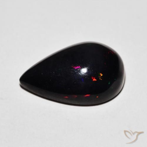 Opala negra Multicolorido Natural 5.87ct, Formato de pêra, Opaco