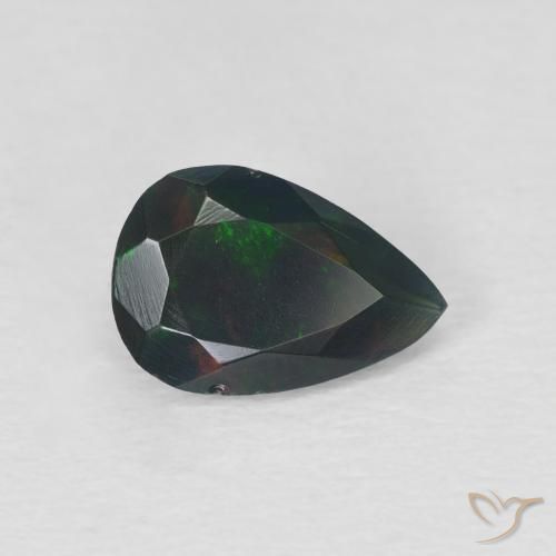 Opala negra Multicolorido Natural 0.83ct, Formato de pêra, Translúcido