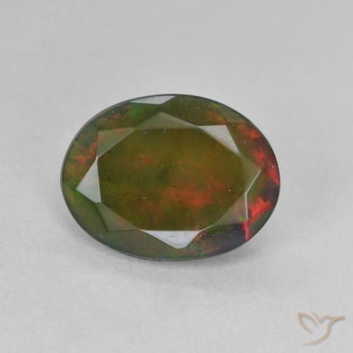 1.24ct Natural Multicolorido Opala negra, oval, Translúcido