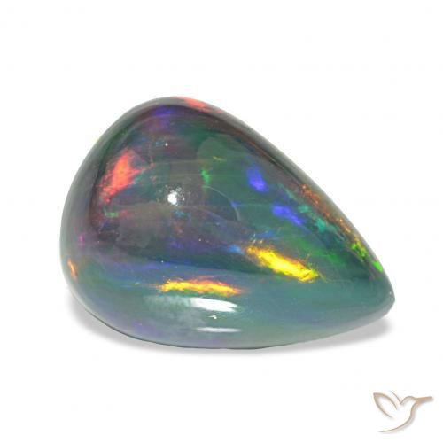 Opala negra Multicolorido Natural 7.46ct, Formato de pêra, Opaco