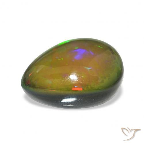 Opala negra Multicolorido Natural 6.70ct, Formato de pêra, Opaco