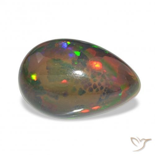 Opala negra Multicolorido Natural 3.78ct, Formato de pêra, Opaco