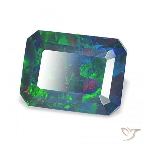 Opala negra Multicolorido Natural 1.81ct, Corte Octógono / Esmeralda, Opaco