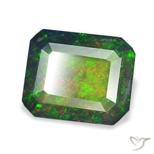 Opala negra Multicolorido Natural 2.23ct, Corte Octógono / Esmeralda, Opaco