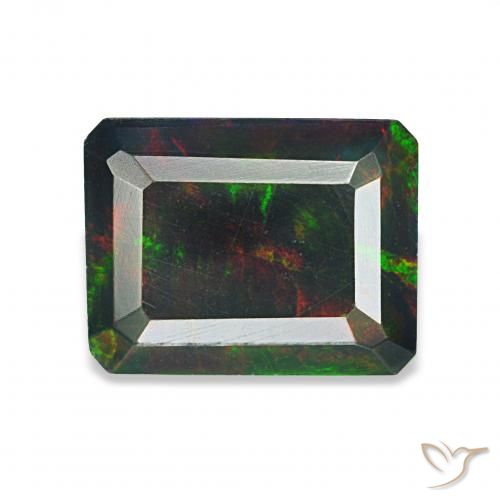 Opala negra Multicolorido Natural 1.12ct, Corte Octógono / Esmeralda, Opaco