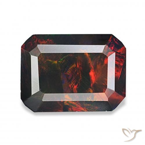 Opala negra Multicolorido Natural 1.24ct, Corte Octógono / Esmeralda, Opaco