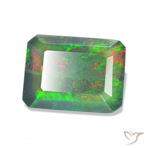 Opala negra Multicolorido Natural 0.85ct, Corte Octógono / Esmeralda, Opaco